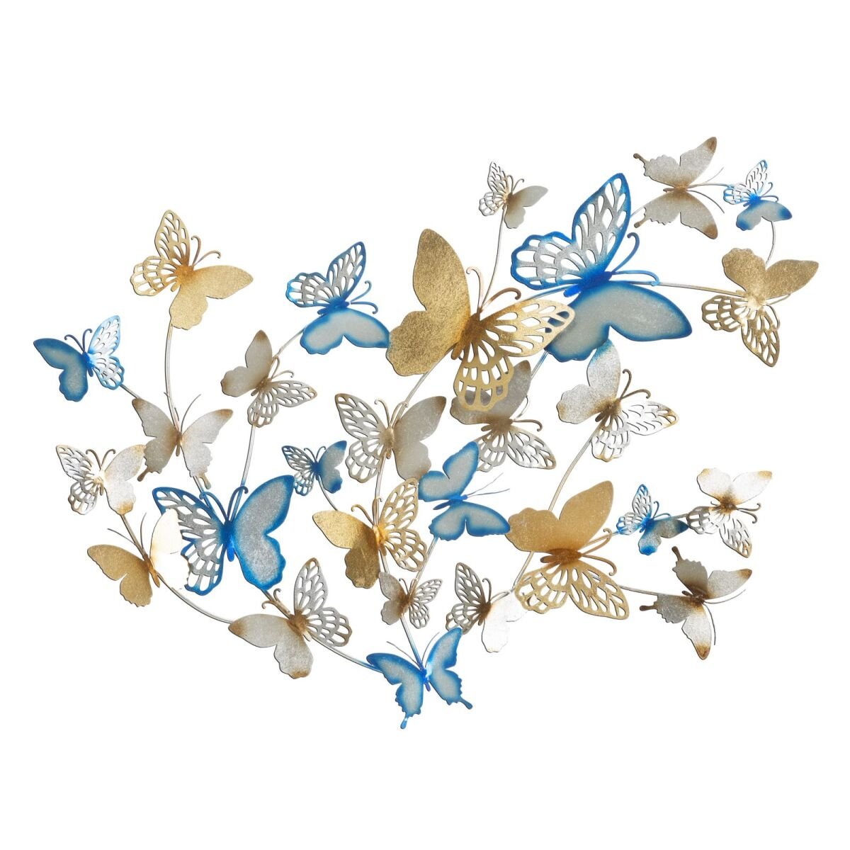 Liblikatega Seinapaneel, Kuldne/Helesinine, 132×3,5×95,5 cm