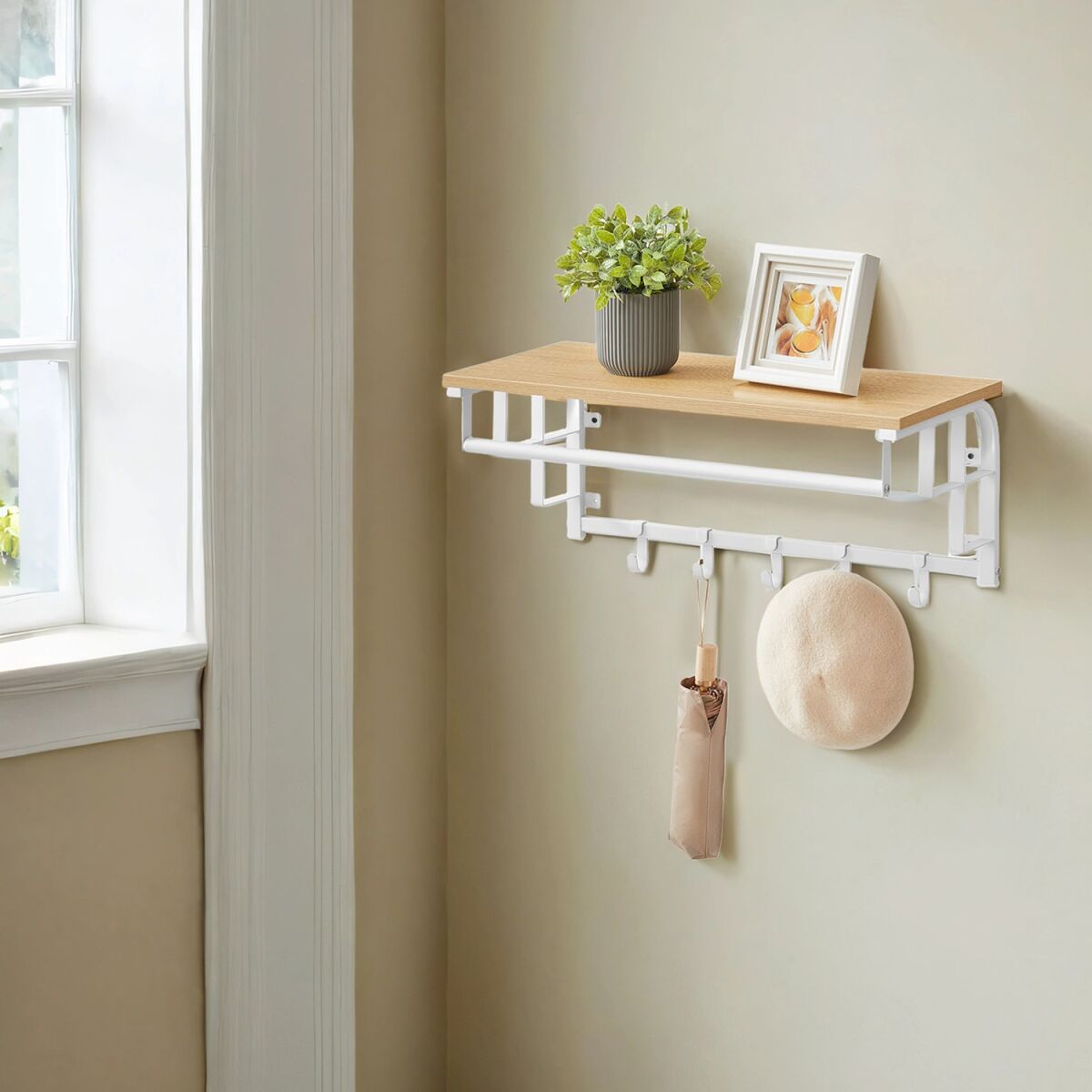 Wall-Mounted Coat Rack with Shelf and Hanging Rail