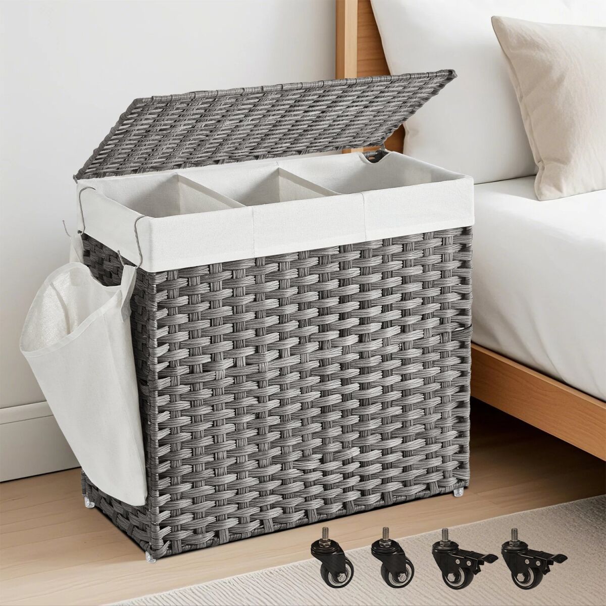 Laundry Basket with Lid, 140 L, Laundry Sorter with Wheels