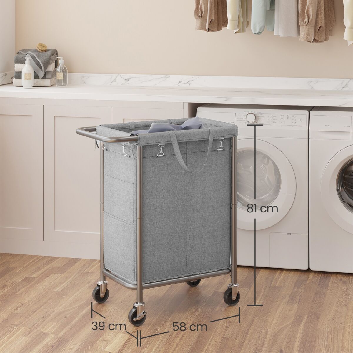 Laundry Hamper with Wheels, Double Compartment, Laundry Cart