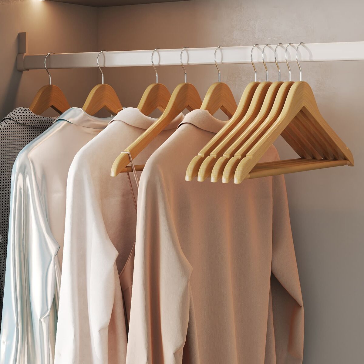 Wooden Hangers, Set of 10, Solid Wood Hangers