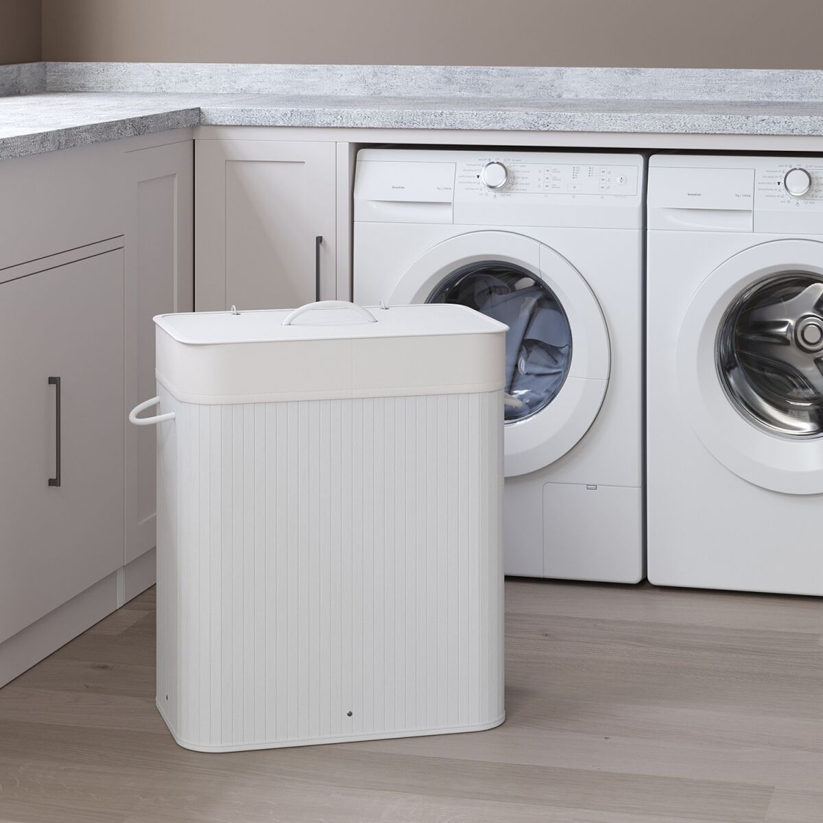 Laundry Basket 100L Bamboo White