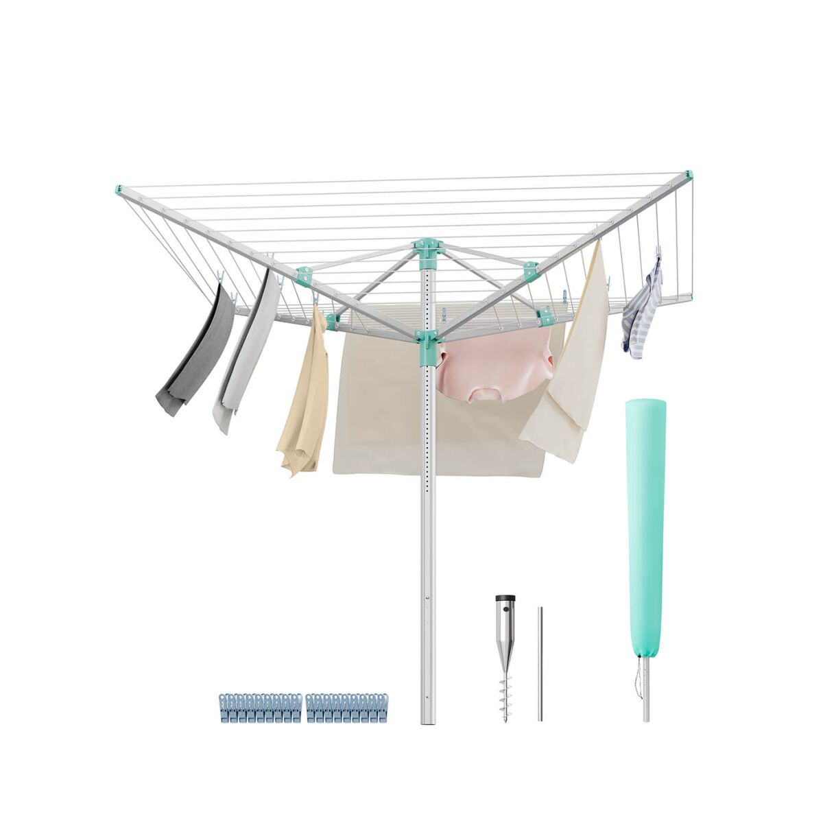 50m Clothesline for 5 Loads of Laundry Silver-Green