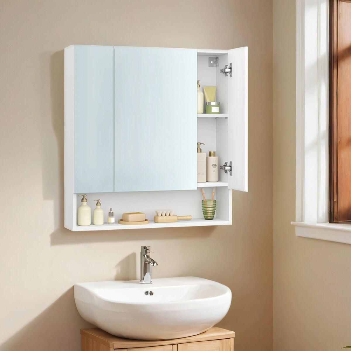 Bathroom Cabinet with 3 Doors, Medicine Cabinet, Mirror Cabinet