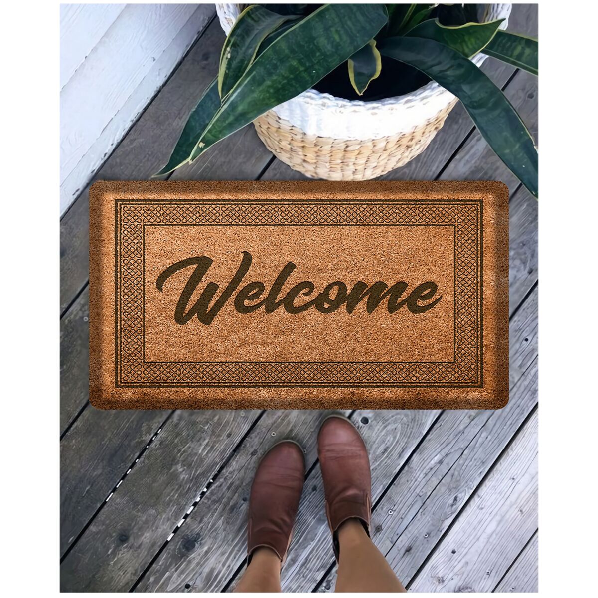 Vastupidav PVC uksematt, 45 x 65 cm, 100% PU-nahk, libisemiskindel, masinkootud, pruun