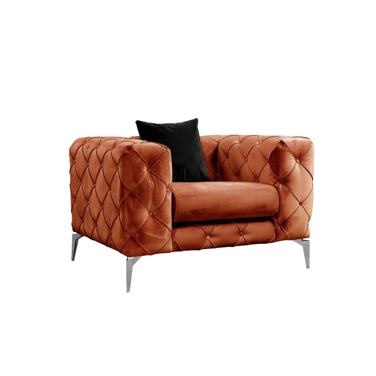 Modern Wing Chair in Orange, Beech Wood & Chipboard Frame, 108x70x90 cm