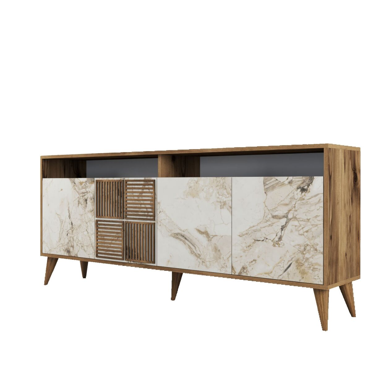 Elegantne marmordisainiga konsoollaud, pähkel & valge, 180 x 78 x 35 cm