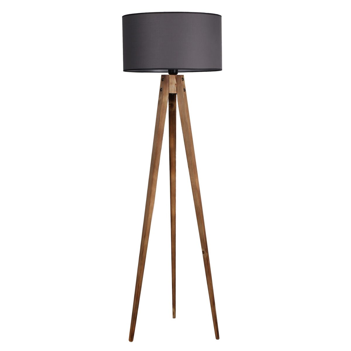 Industriaalne Skandinaavia põrandalamp, puidust kere, 153 cm kõrgus, 45 cm kangast lamps, 3 m kaabel, E27 sokkel, pruun ja hall