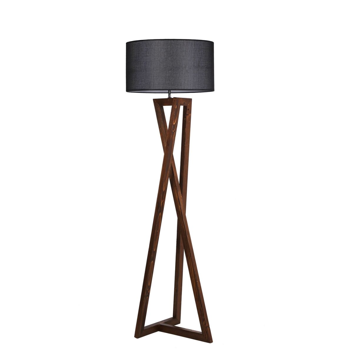 Industriaalne Skandinaavia põrandalamp, puidust alus, kõrgus 150 cm, must & pähkel, 24 cm kangast kuppel, E27 pesa, sisse/välja lüliti