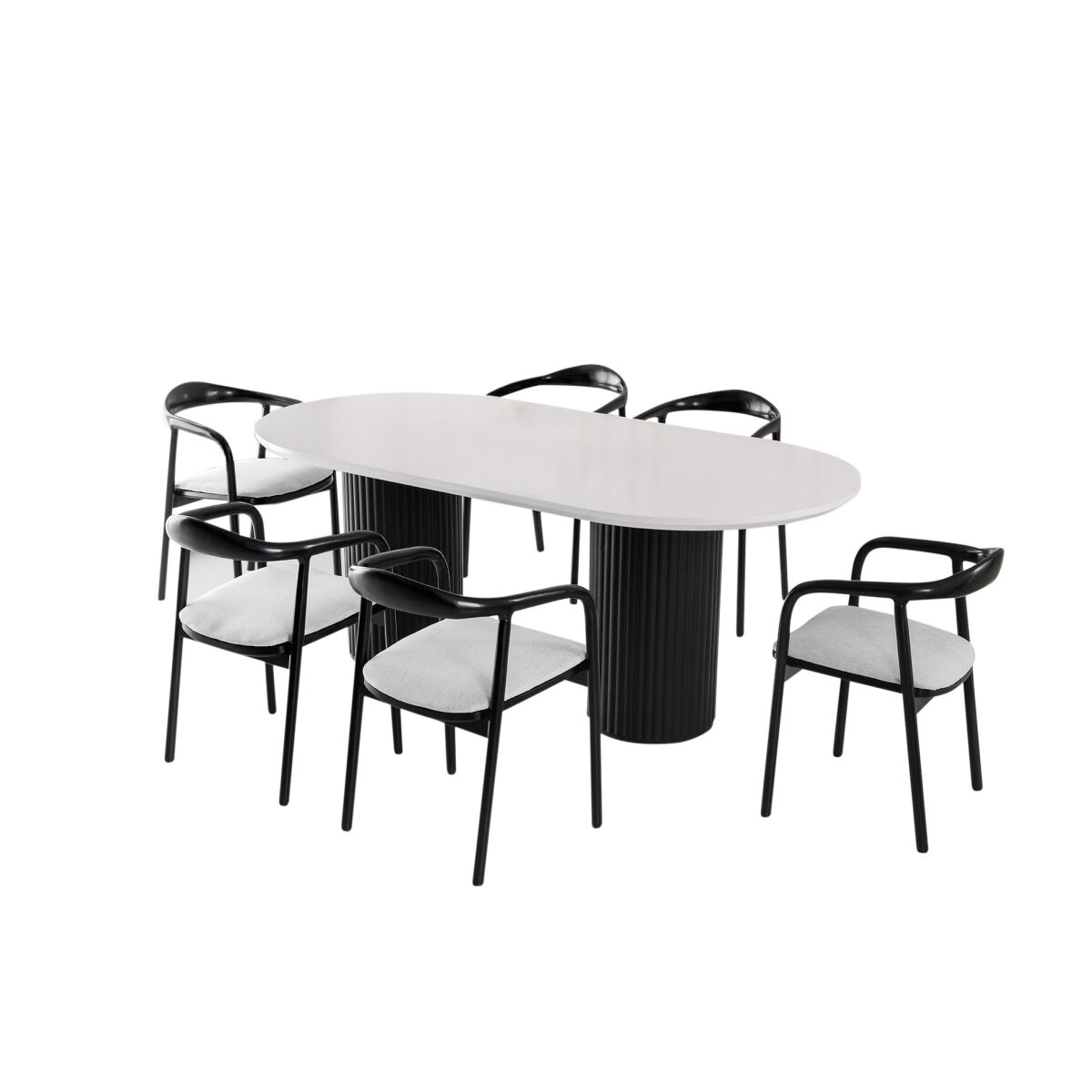 Stylish Dining Table, 200 cm x 100 cm x 77 cm, White & Black, 100% MDF Painted/Varnished, Sturdy Wooden Legs, 50 kg Capacity