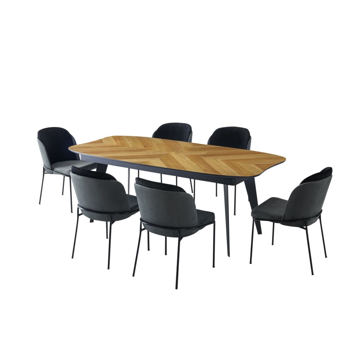 Stylish Dining Table with Metal Legs, Oak & Black Finish, 206+45+45 cm