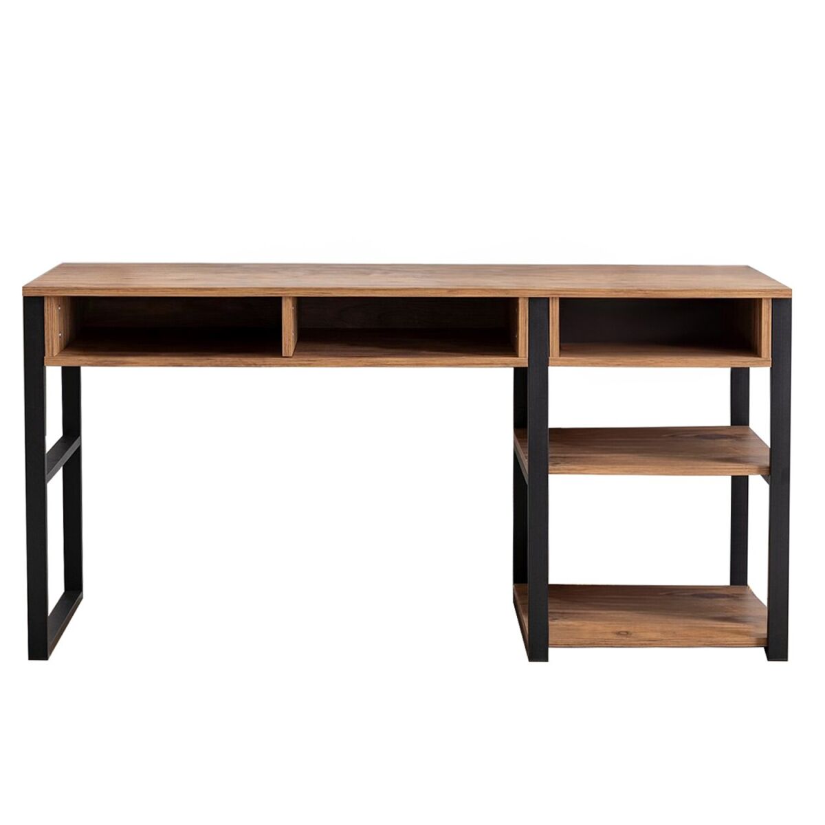 Industrial Study Desk with Metal Legs, Walnut & Black, 150 x 75.8 x 58.4 cm