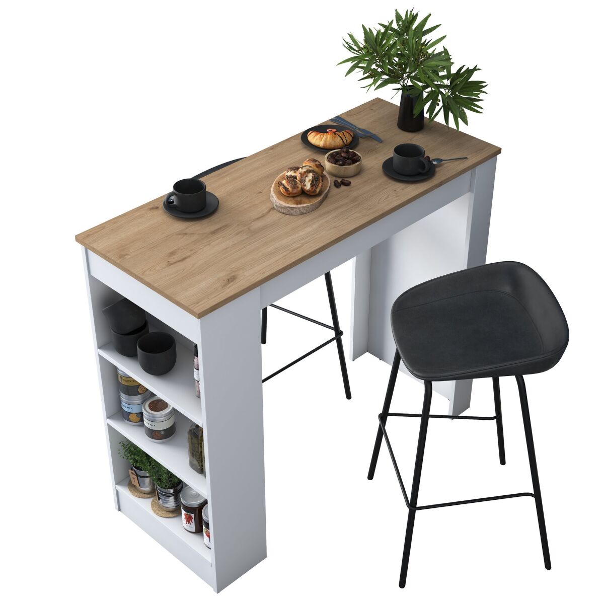 Scandinavian Kitchen Table, Walnut & White, 120 x 100 x 50 cm