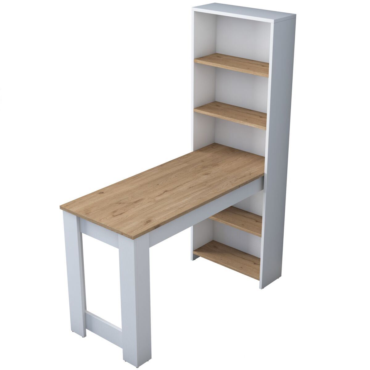 Scandinavian Kitchen Table with Wall-Mounted Shelves, Walnut & White, 120 cm