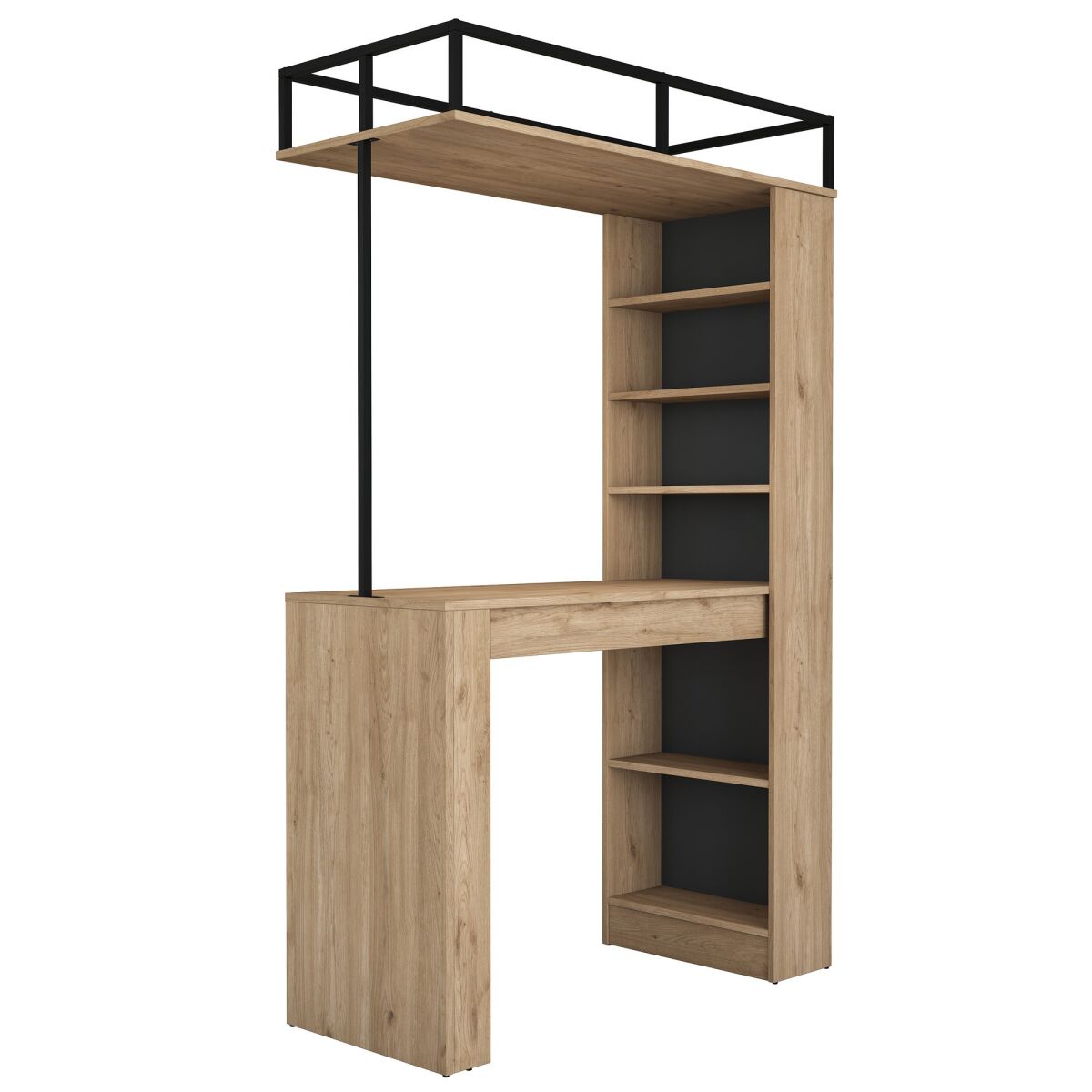 Stylish Dining Table with Wall-Mounted Shelves, Walnut & Black, 120 x 55.6 x 198.8 cm