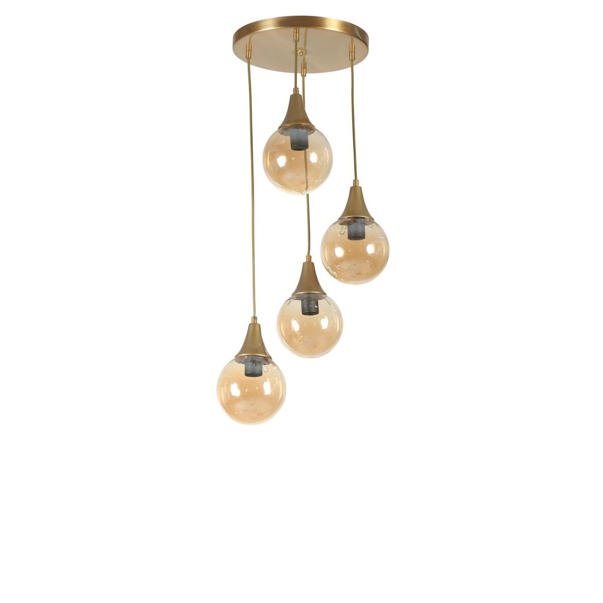 Elegant Amber & Gold Chandelier, Metal Body, 30 cm Diameter, Adjustable Height 70 cm, E27 Max 40W, IP20