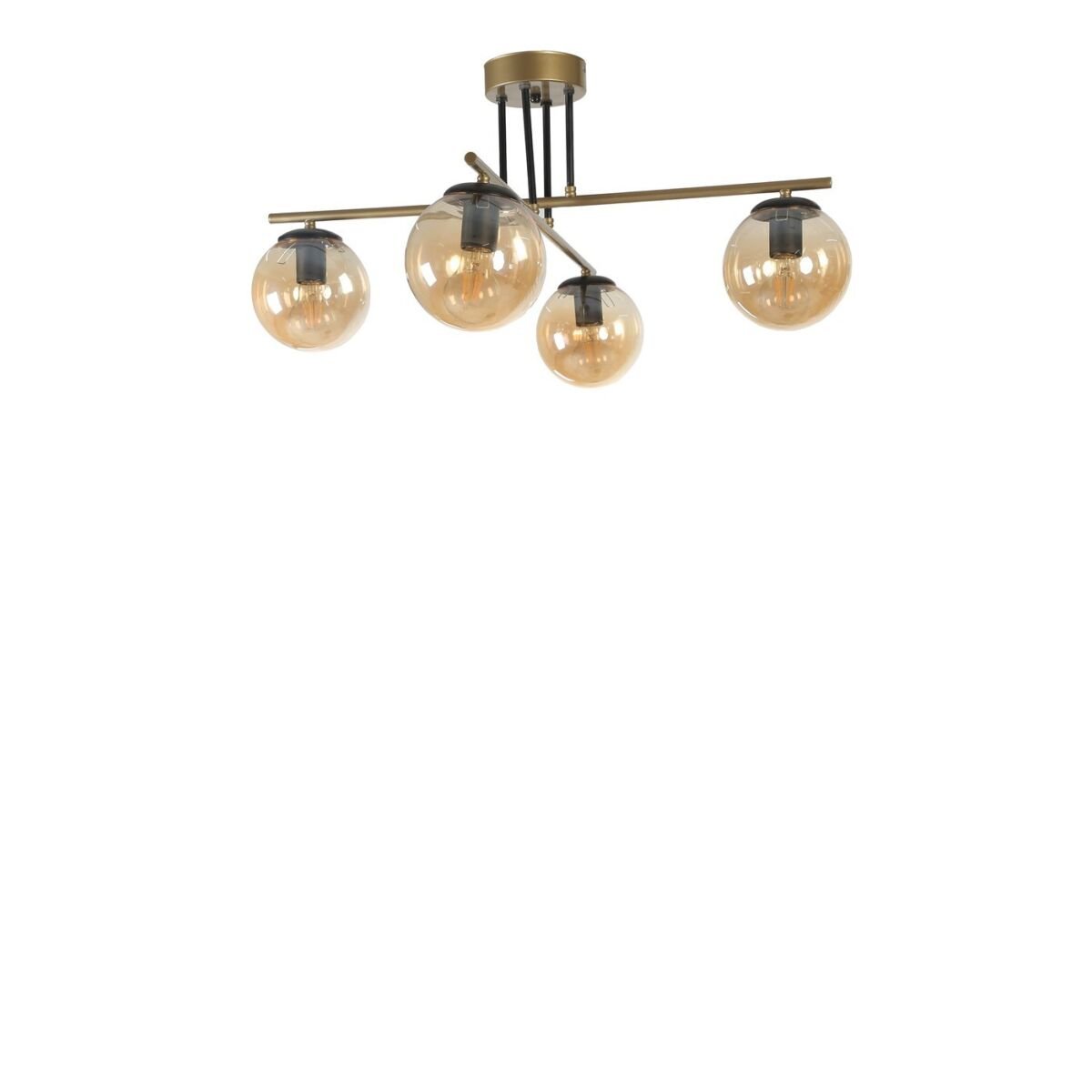 Elegantne metallist lühter, kuldne ja must merevaiguklaasi korgiga, 70 x 70 cm, kõrgus: 40 cm, E27 Max 40W, IP20