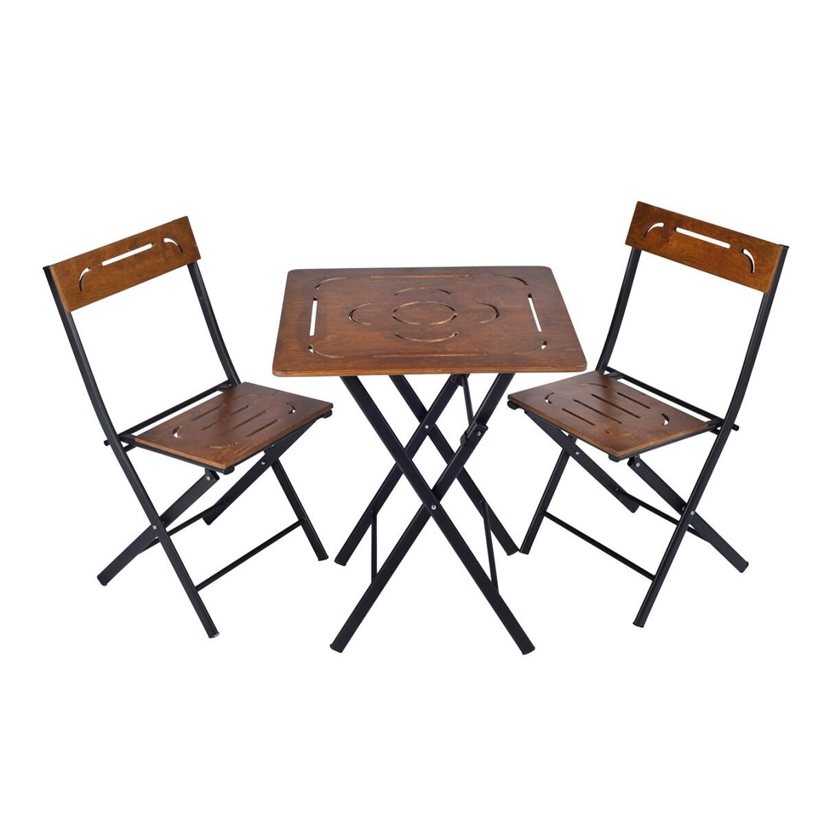 3-osaline aiakomplekt laud ja toolid, pähkel & must, 60×60 cm
