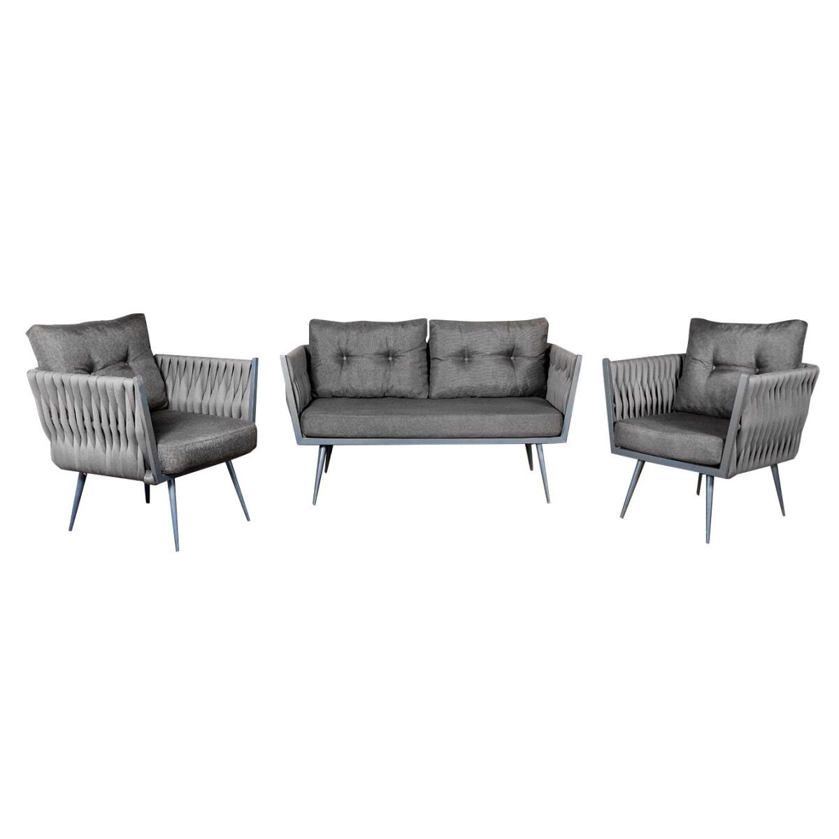 Elegantsed Aialounge Mööbel, 3 Tükki – Hall Metallraam Vahtpolsterdusega