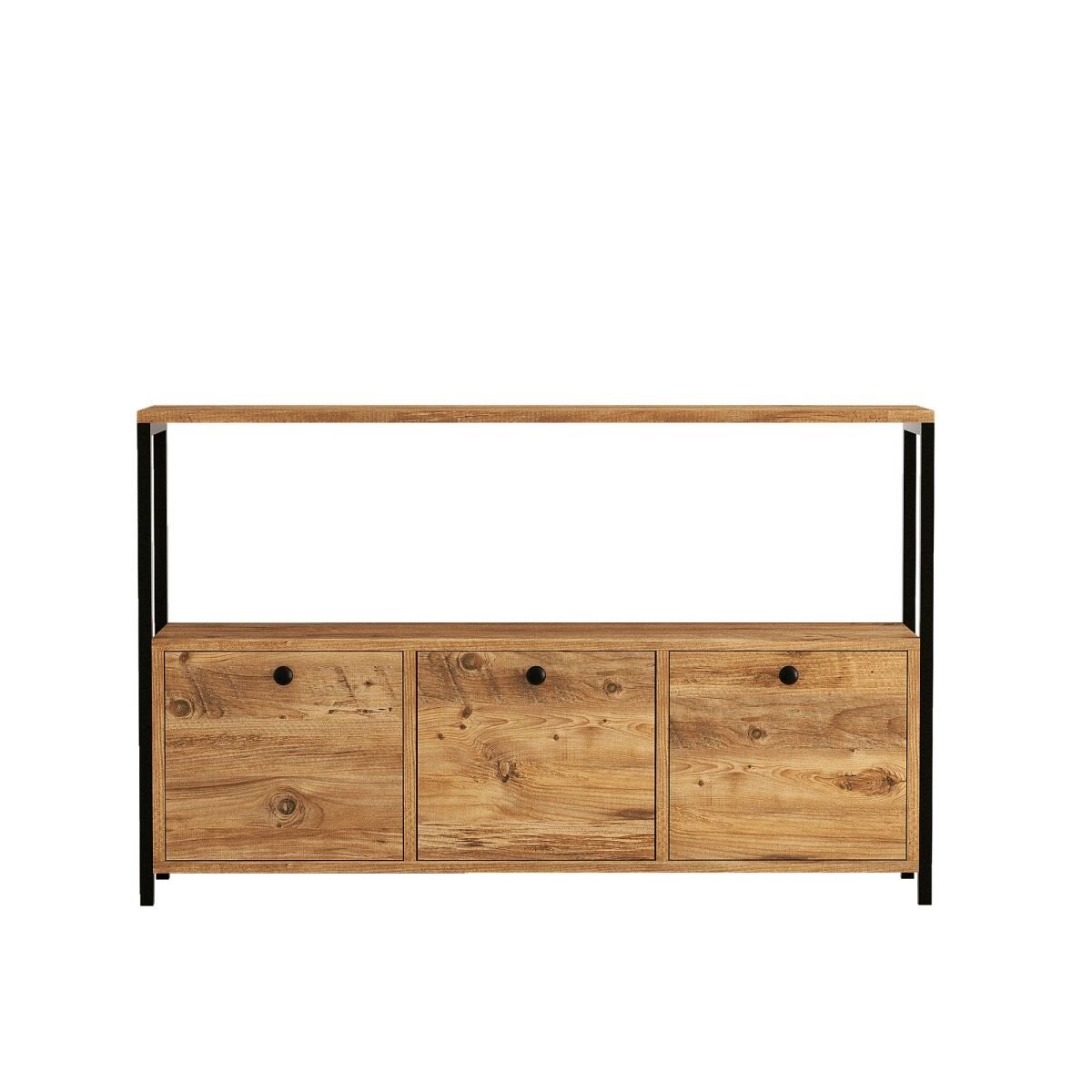 Tööstusliku stiiliga konsoollaud mitmekülgse riputusalusega, Atlandi mänd & must, 120x75x30 cm