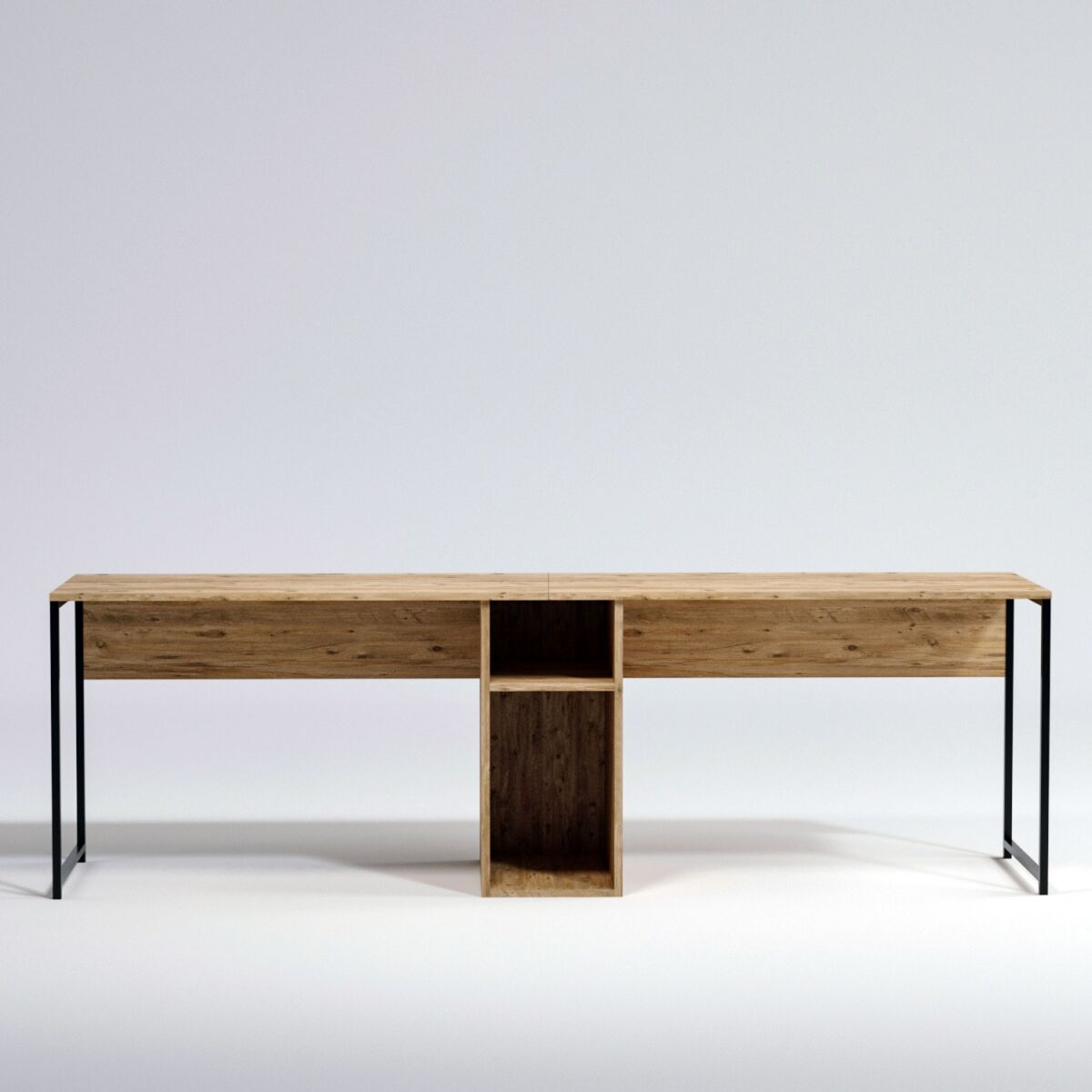 Modern Study Desk with Wall-Mount Option, Oak Finish, 240 x 74 x 60 cm