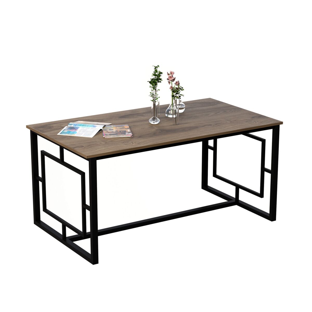 Modern Dining Table, Walnut & Black, 160 x 90 x 76 cm