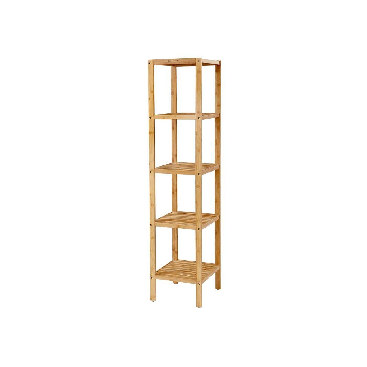 Bamboo Slim Bookcase with 5 Shelves, 33 x 33 x 146 cm