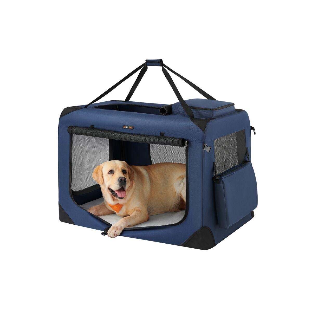 Foldable Dog Crate with Mesh Fabric and Metal Frame in Dark Blue