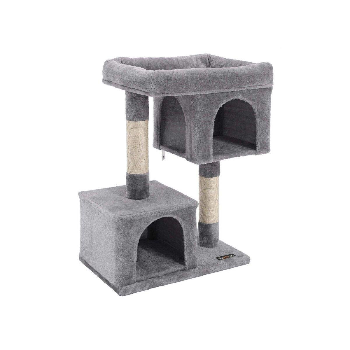 Scratching Post with 2 Caves 84 cm in Light Grey