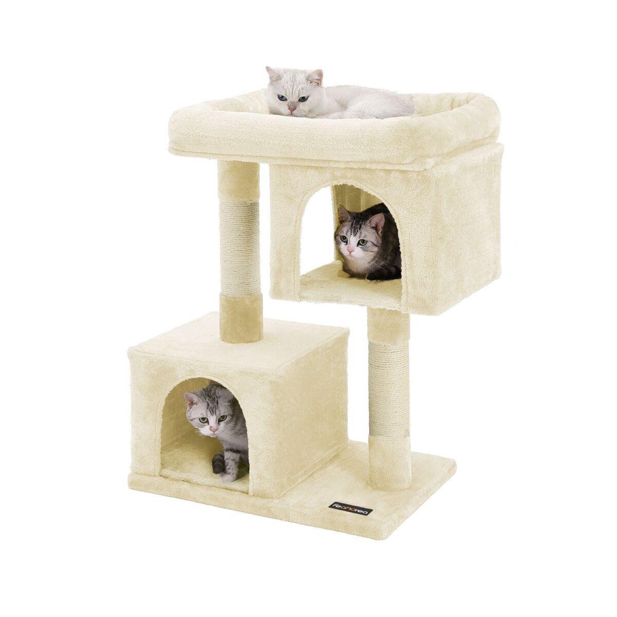 Scratching Post with 2 Caves 84 cm Beige