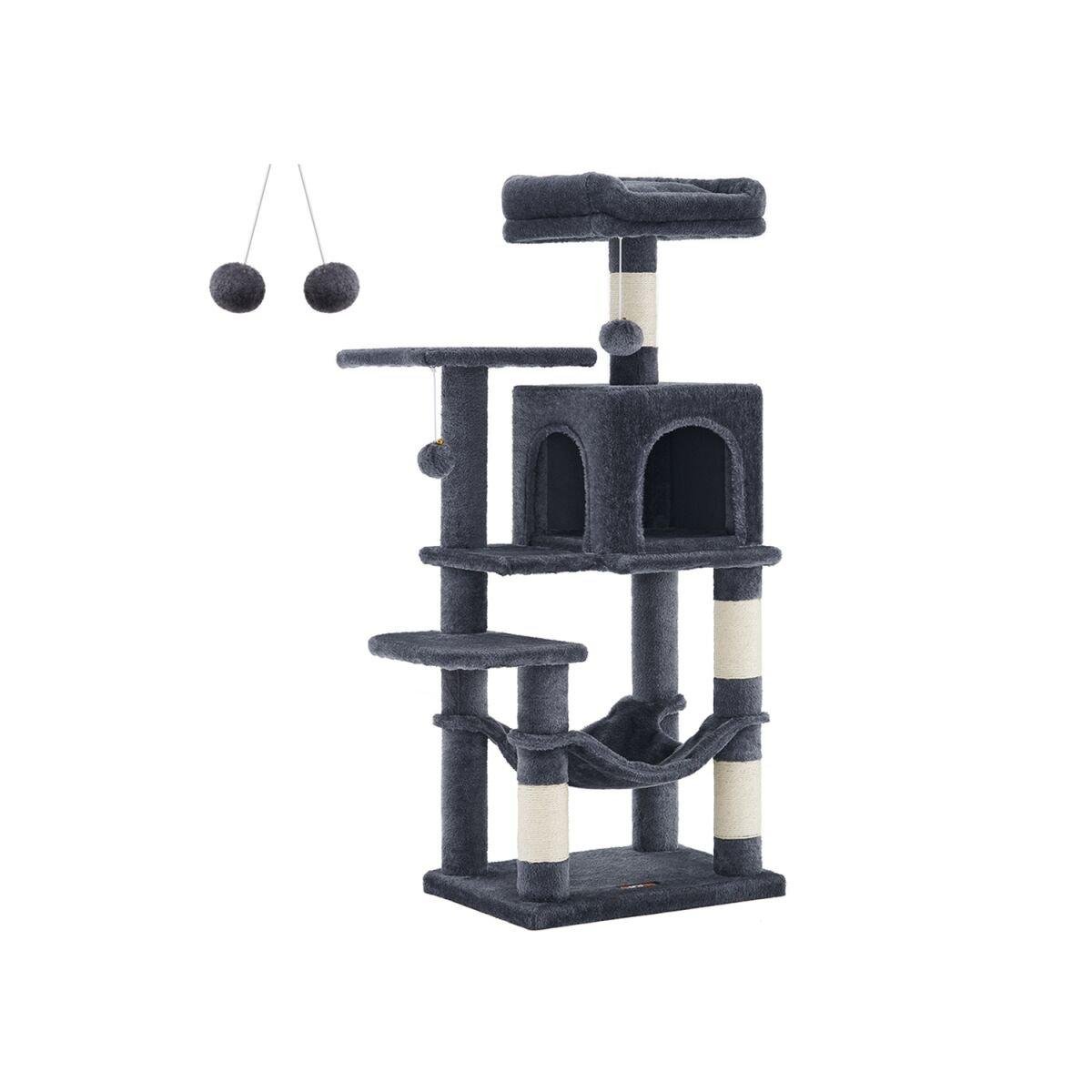 “Smoke Grey Cat Tree, 112 cm, with Platforms and Hammock”