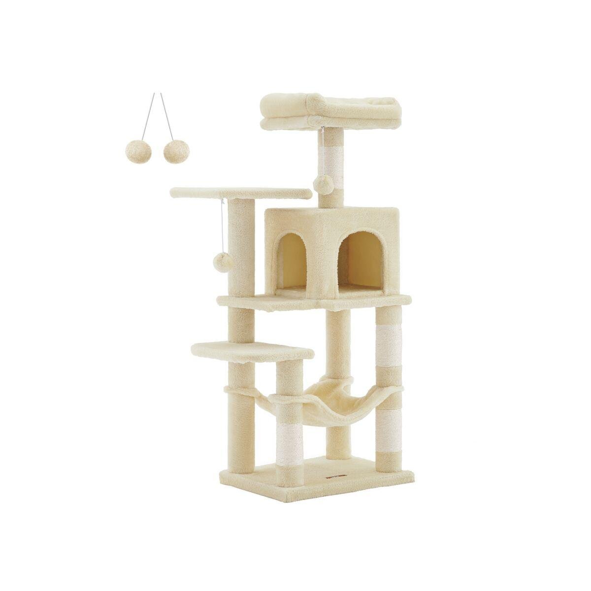 Scratching Post 112 cm with Platforms and Hammock in Beige