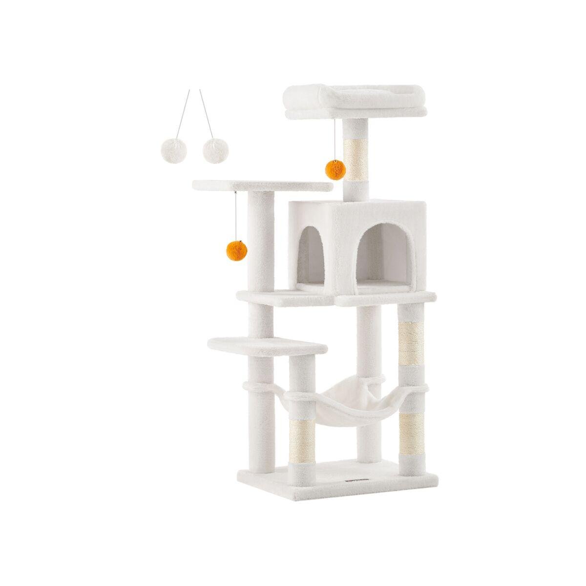 Cream White Cat Tree with Hammock and Cave