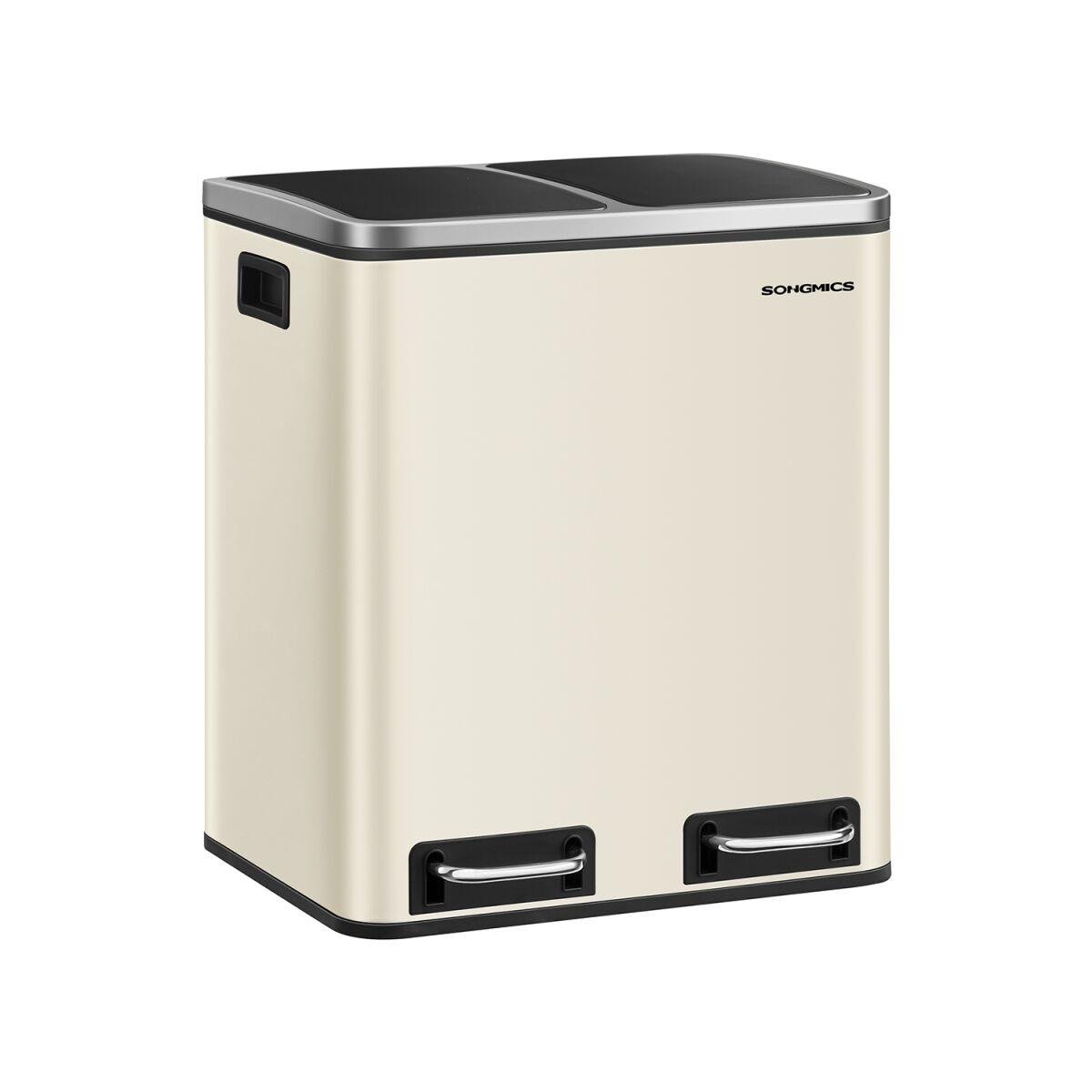 Waste Separation System with 3 Compartments, 3 x 18 L, Sand Beige and Ink Black with Lid