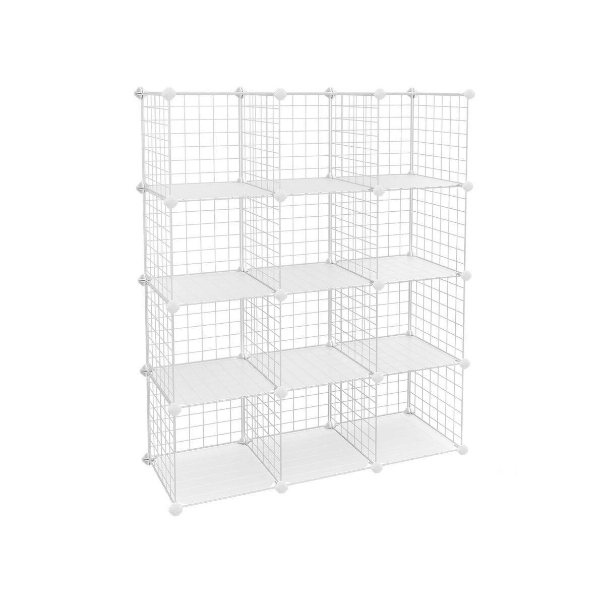 Modular Shelving Unit with 12 White Grid Cubes