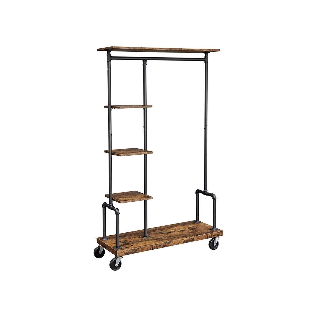 “Industrial-Style Wardrobe with Wire Shelves”