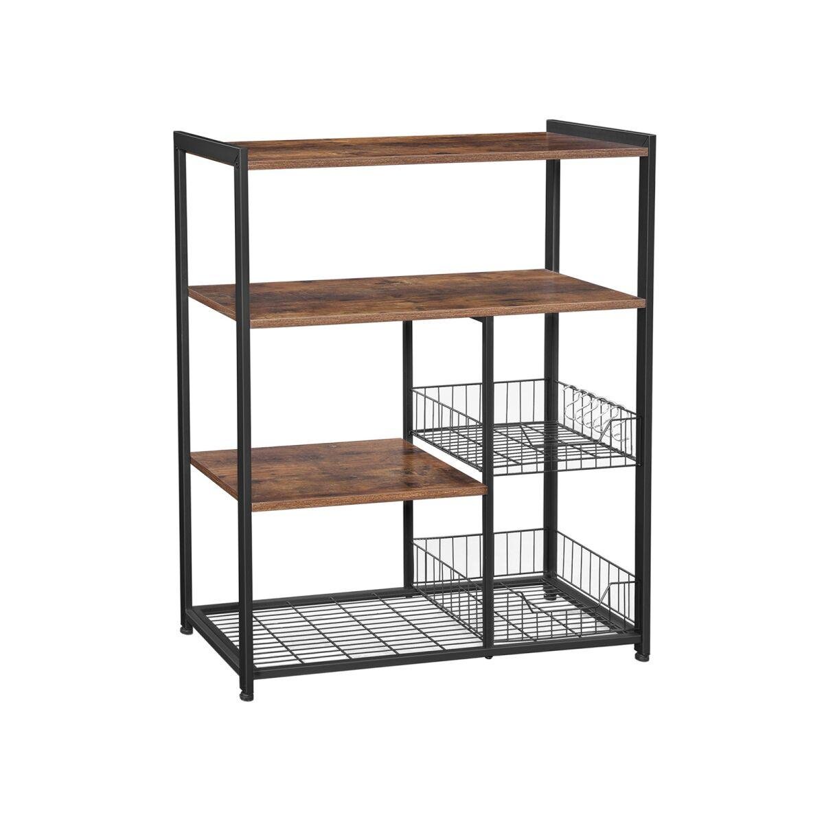 Industrial Style Kitchen Shelf with Wire Baskets