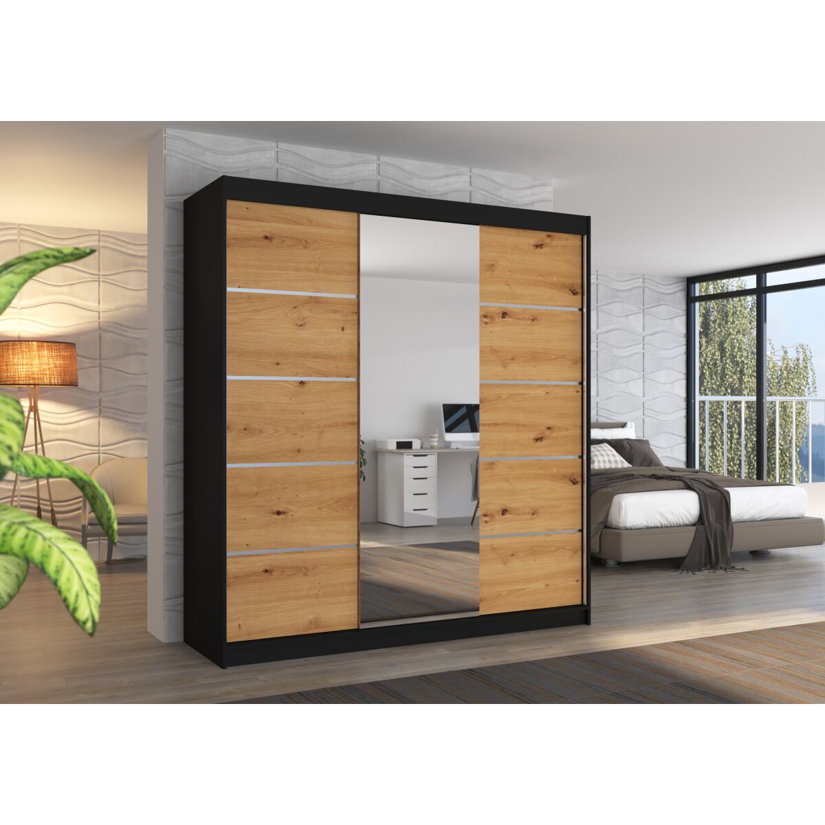 Liugustega peegliga riidekapp BERGEN 200