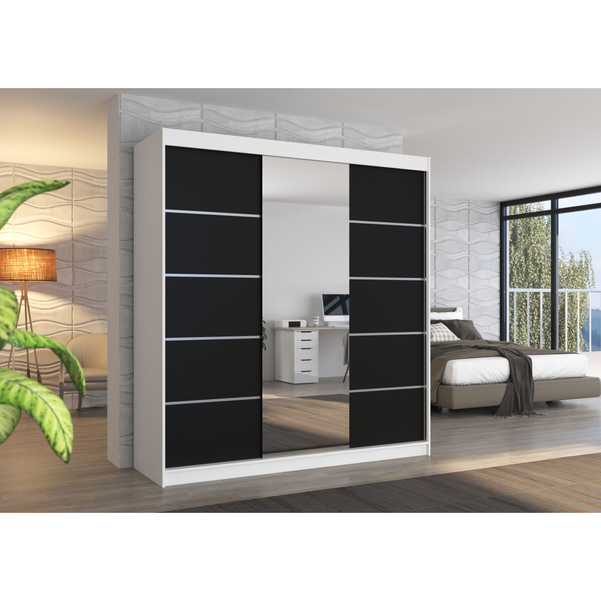 Liugustega peegliga riidekapp BERGEN 200