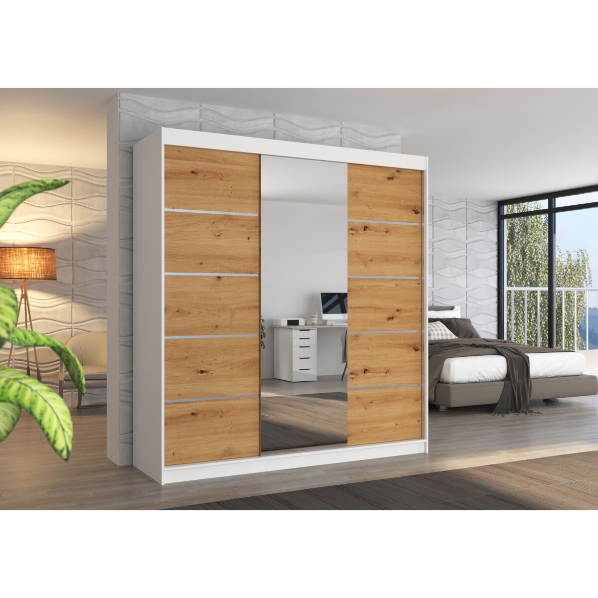 Liugustega peegliga riidekapp BERGEN 200