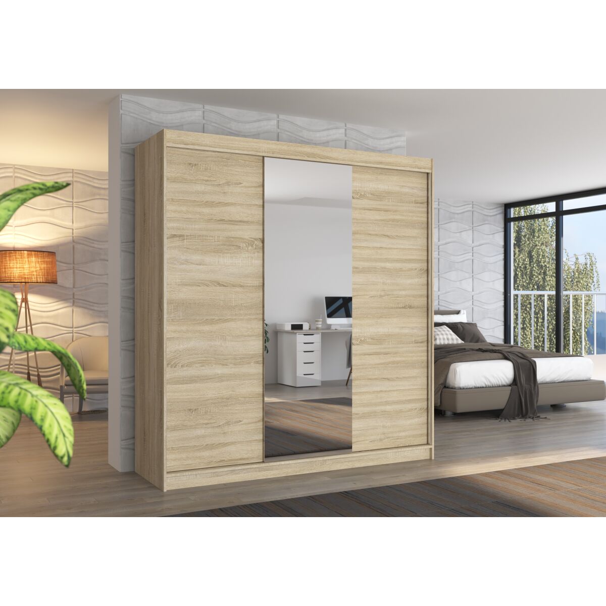 Liugustega riidekapp peegliga SANTIAGO 200