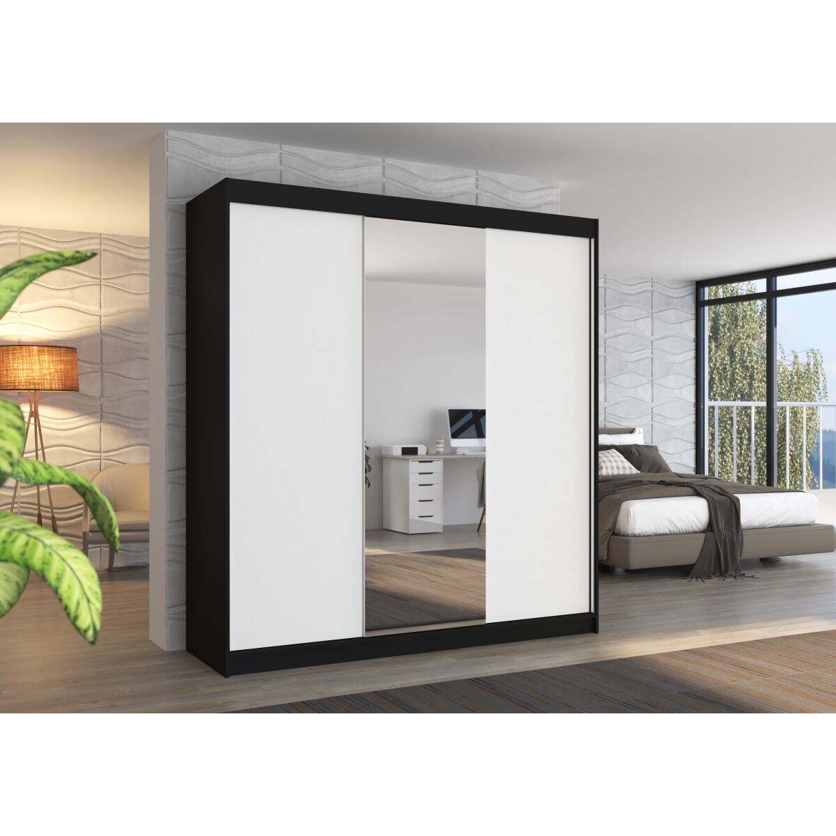 Liugustega riidekapp peegliga SANTIAGO 200