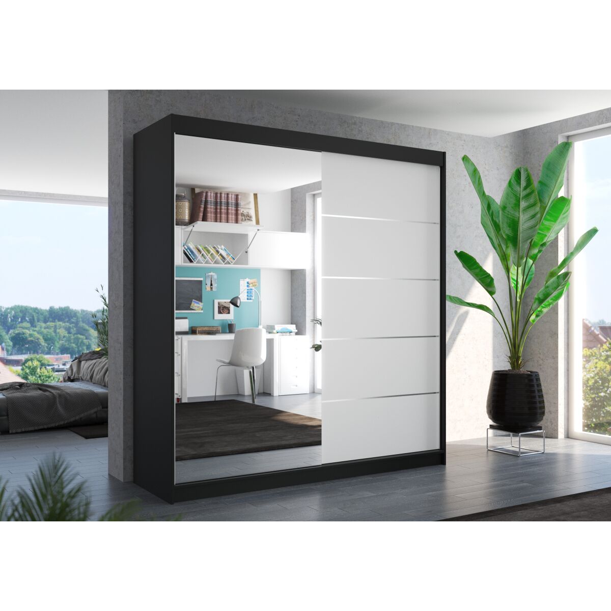 Liugustega riidekapp peegliga OLIVER 200