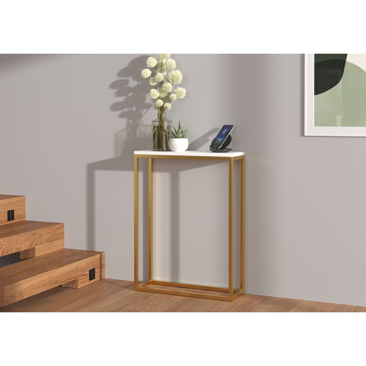 LUCAS konsoollaud modernse metallraamiga – Gold + White