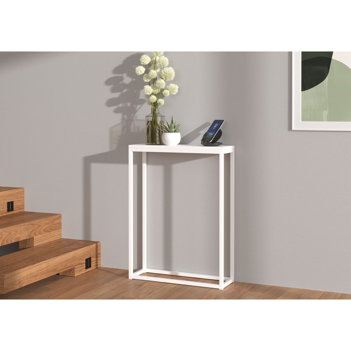 LUCAS konsoollaud modernse metallraamiga – White + White