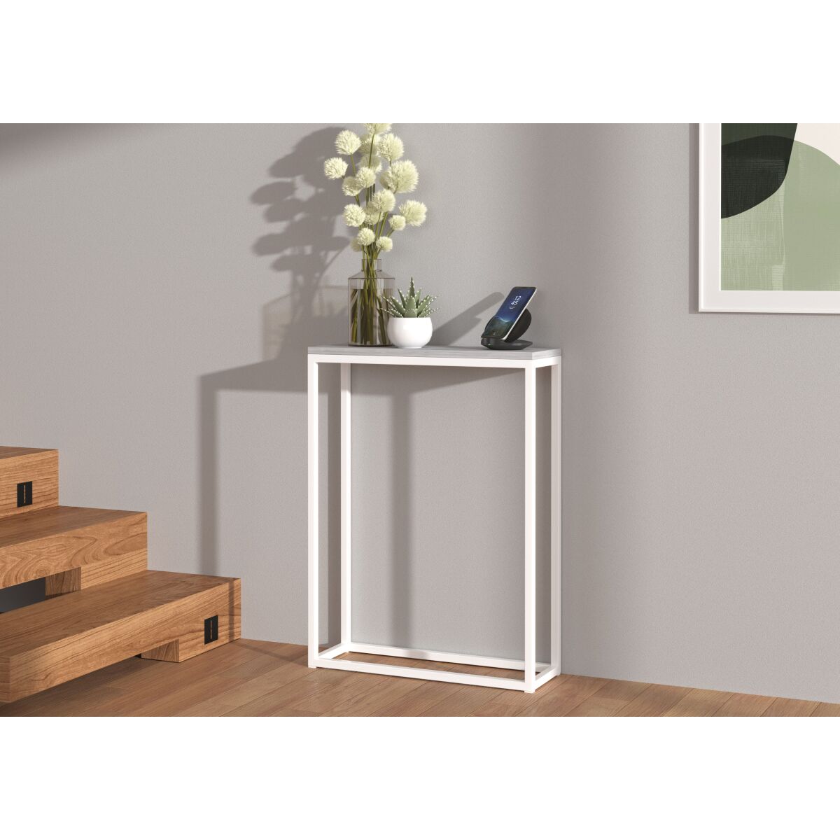 LUCAS konsoollaud modernse metallraamiga – White + Beton