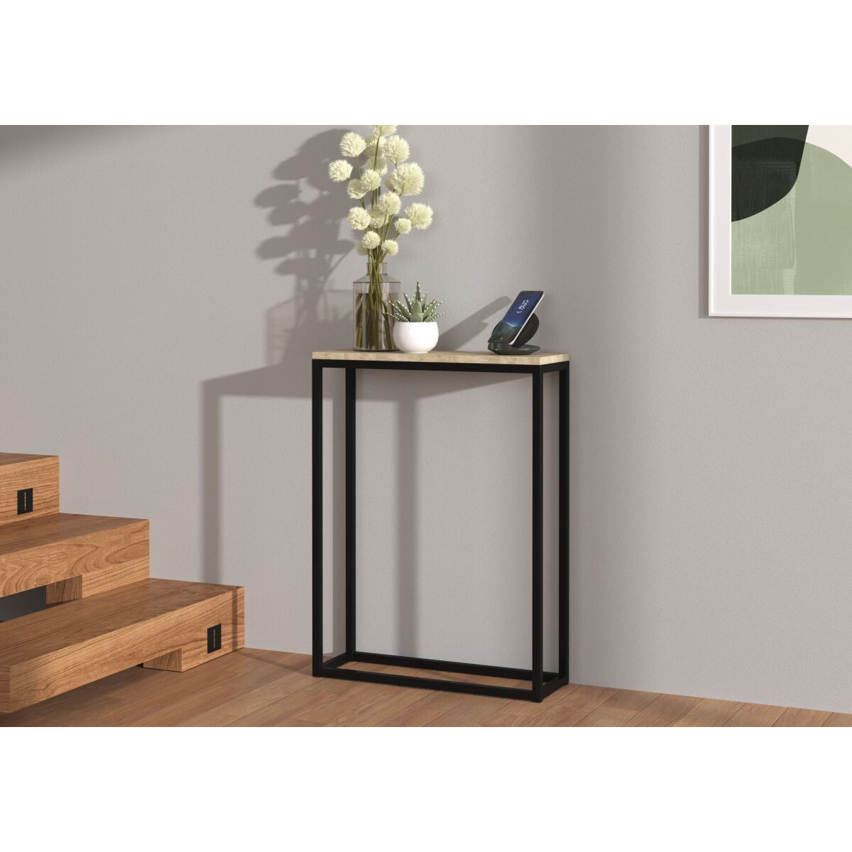 LUCAS konsoollaud modernse metallraamiga – Black + Sonoma