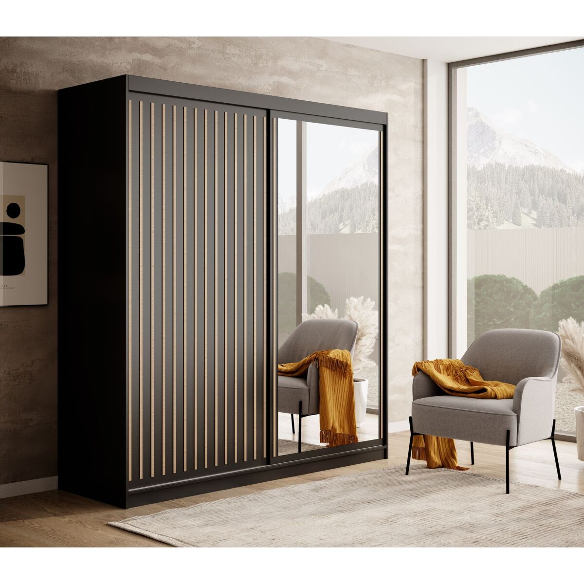 Delia liuguksega riidekapp peegli ja lamellustega