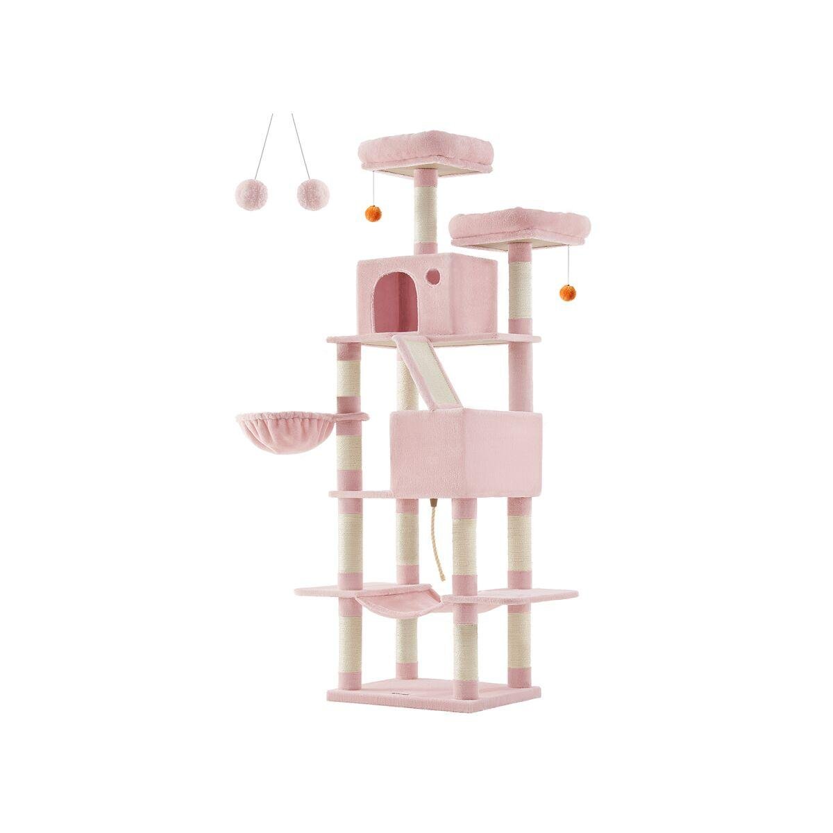 Large Cat Tree with Two Platforms, Multi-Level, Pastel Pink