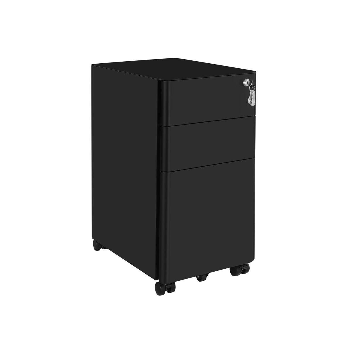 Office Cabinet with Wheels and Lock, Black